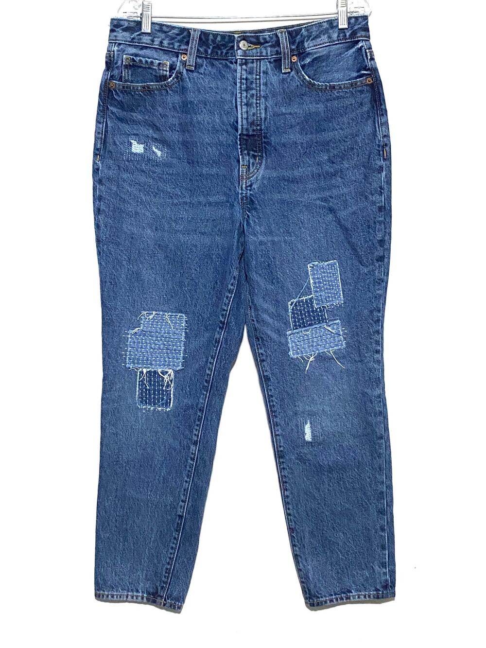 Old Navy Patchwork Jeans Womens 12 OG Straight Extra High Rise Button Fly Boho